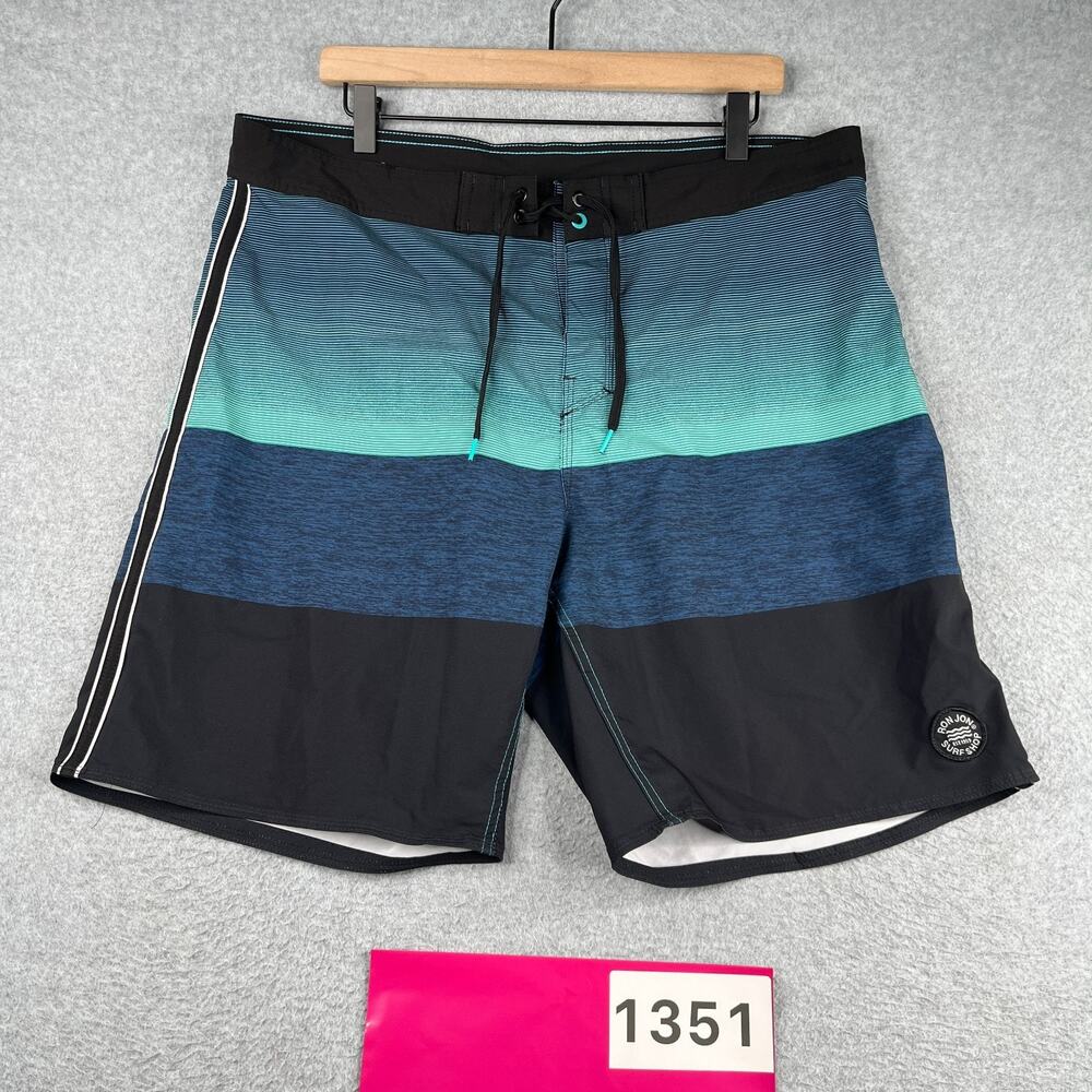 Ron Jon Surf Shop Swim Trunks Mens 36 Blue Striped Board Shorts Bathing Suit
